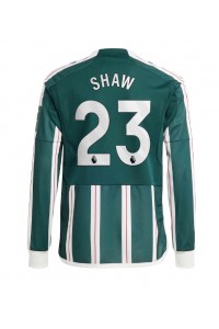 Manchester United Luke Shaw #23 Jalkapallovaatteet Vieraspaita 2023-24 Pitkähihainen